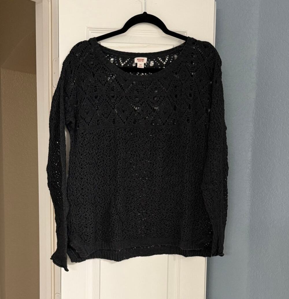 Mossimo Charcoal Grey Open Knit Cotton Sweater - Size Large